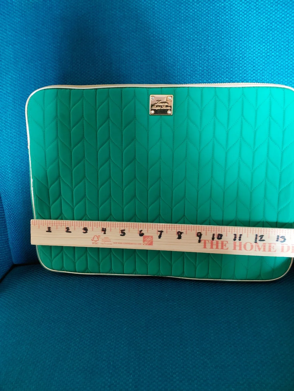 Lauren Ralph Lauren Green Gold Quilted Ipad Tablet Small Laptop Sleeve Case